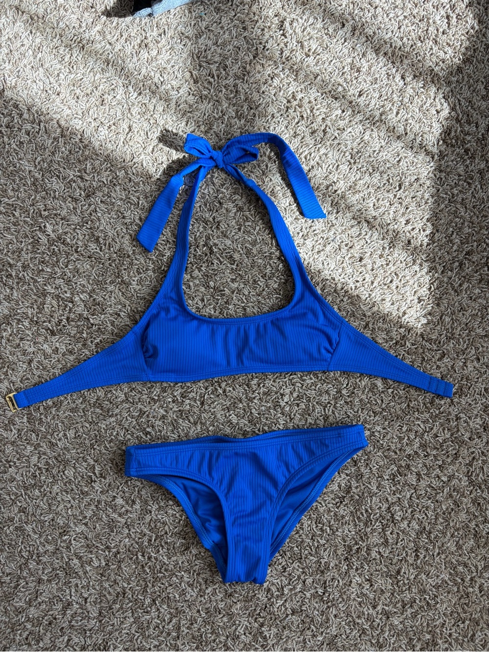 blue two piece swimsuit